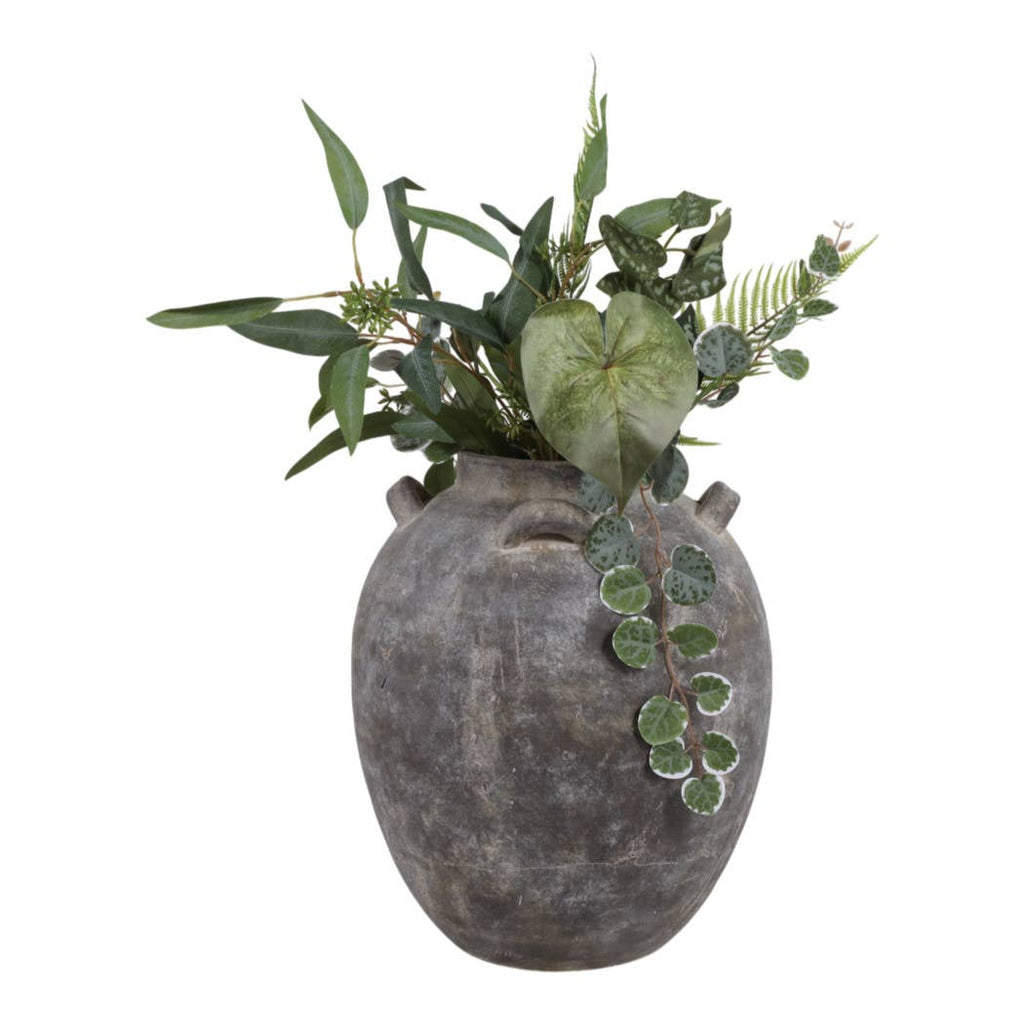 Decorative Vase - Grey Terracotta Jar with Multi Handles, 15 in.