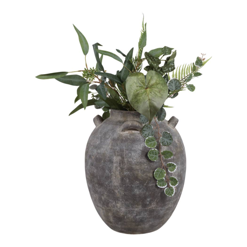 Decorative Vase - Grey Terracotta Jar with Multi Handles, 15 in.