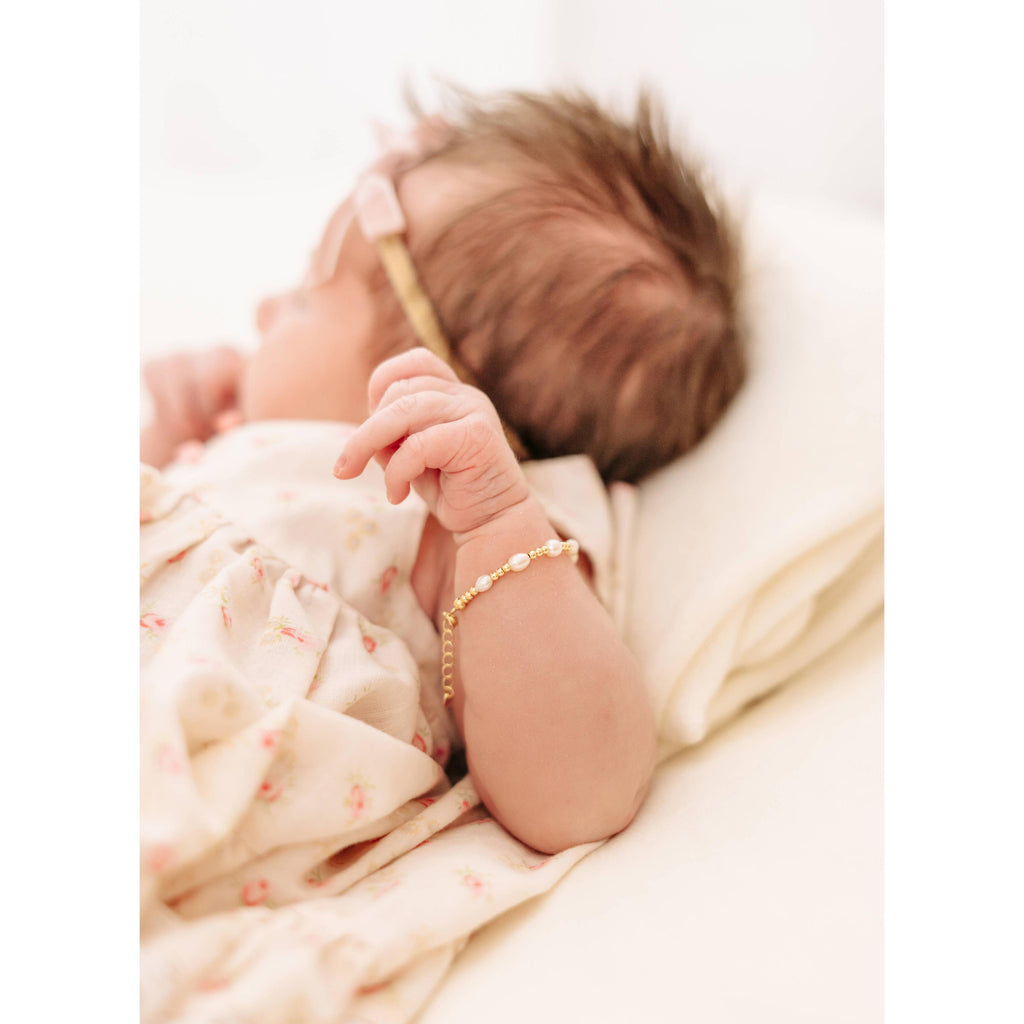 14K Gold-Plated Genuine Pearl Baby or Girls Beaded Bracelet