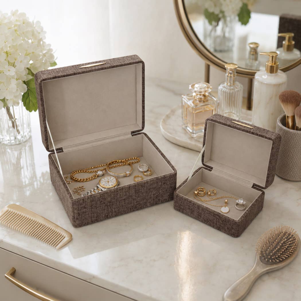 Brown and Gold Rounded-Corner Wood Boxes, Set of 2, 9 in.