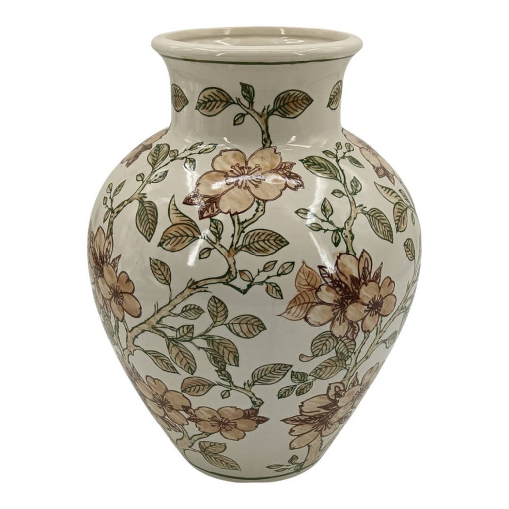 Decorative Vase - Brown/Green Ceramic Cherry Blossom 10.25in