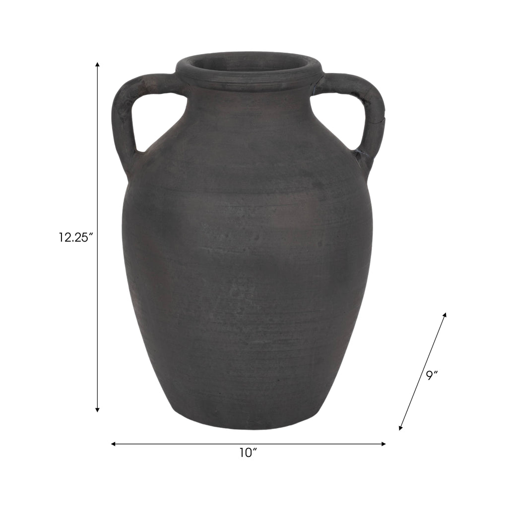 Decorative Vase - Black Terracotta with Handles, 13 in.