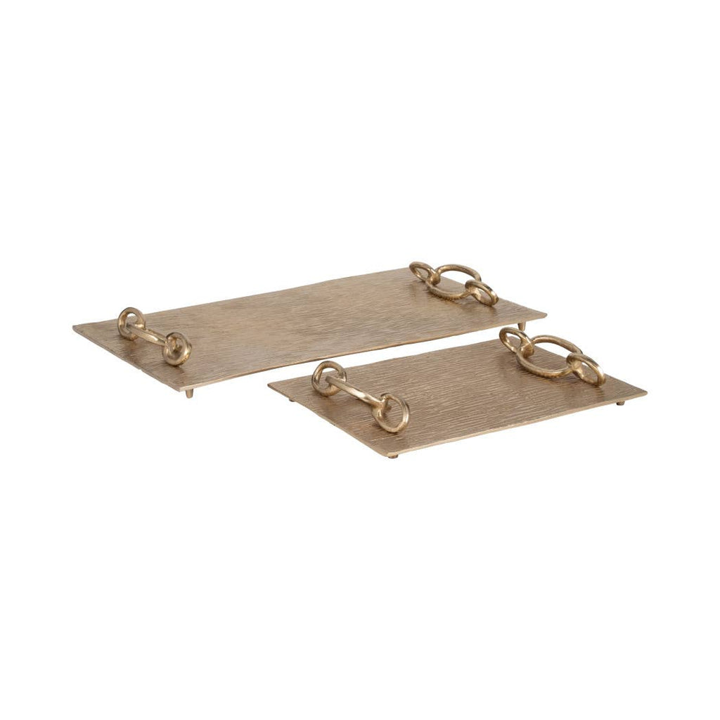 Decorative Gold Metal Link Handled Trays, Two Sizes