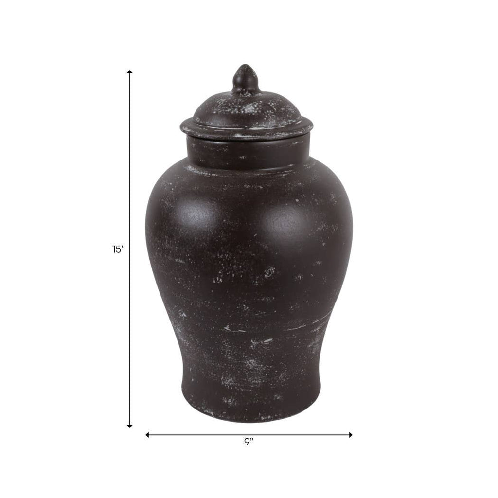 Decorative Jar - Brown Terracotta Tall with Lid, 15 in.
