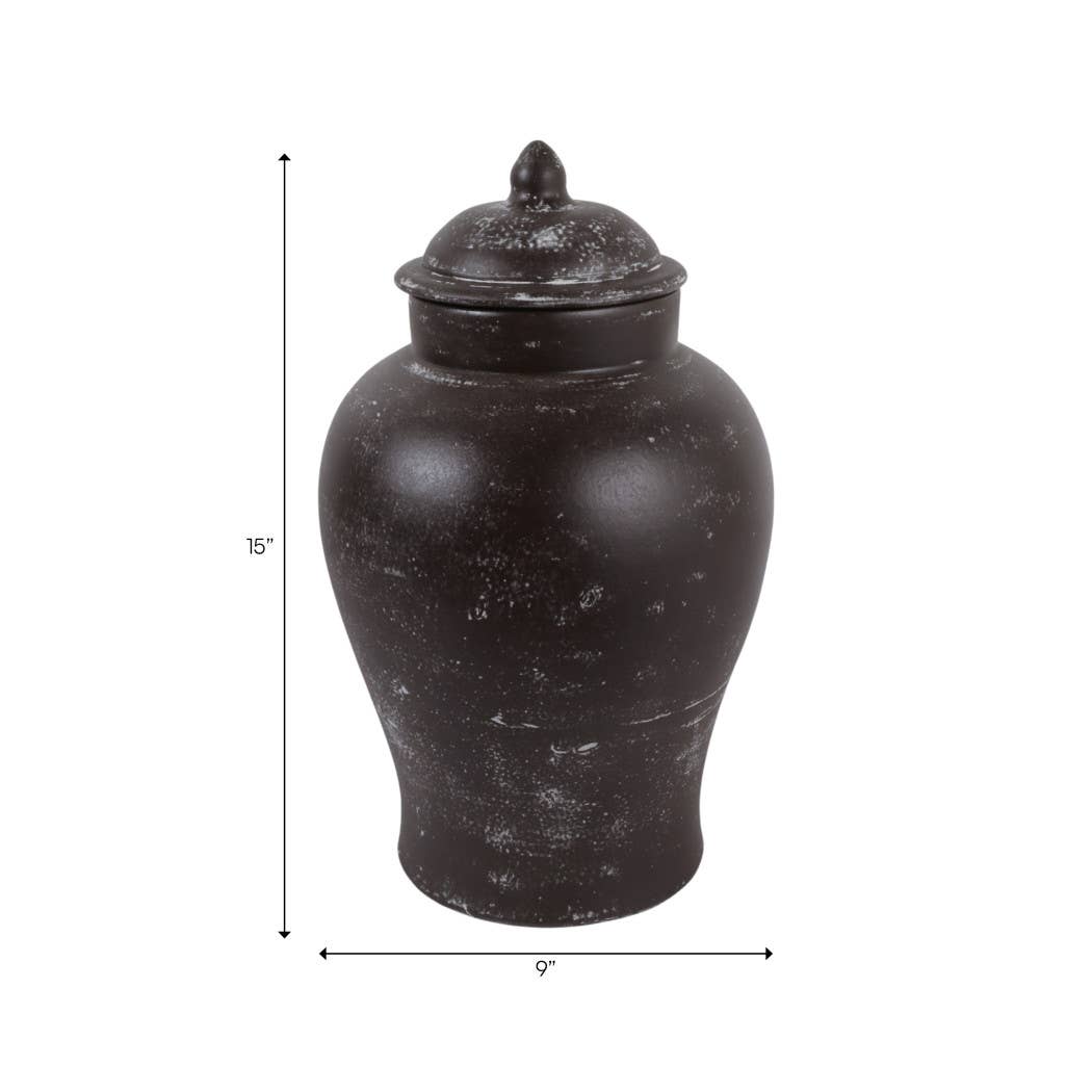 Decorative Jar - Brown Terracotta Tall with Lid, 15 in.