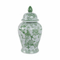 Green Tall Bird and Flower Ceramic Jar, 18 in.