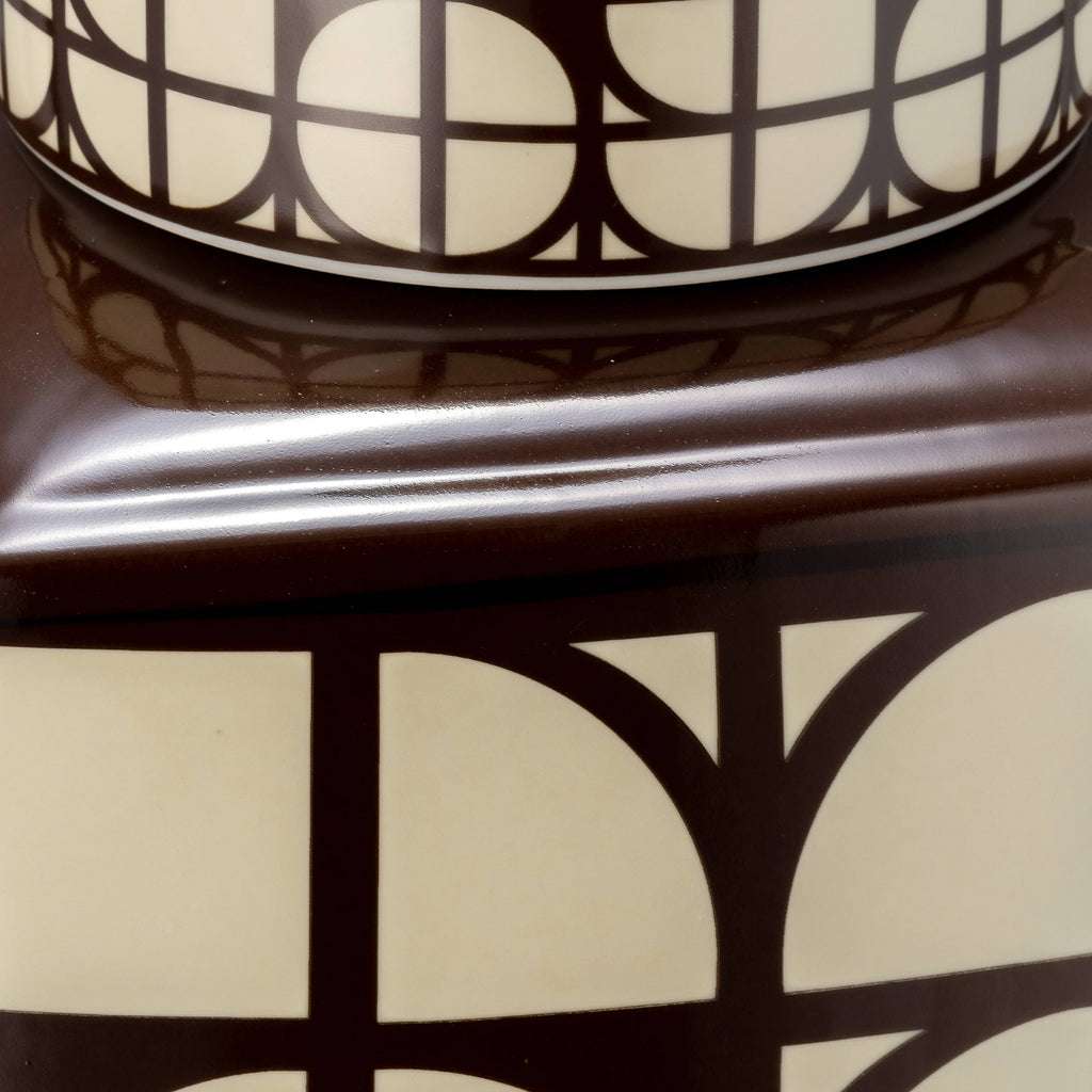 Brown Square Ceramic Decorative Jar with Lid, 18 in.
