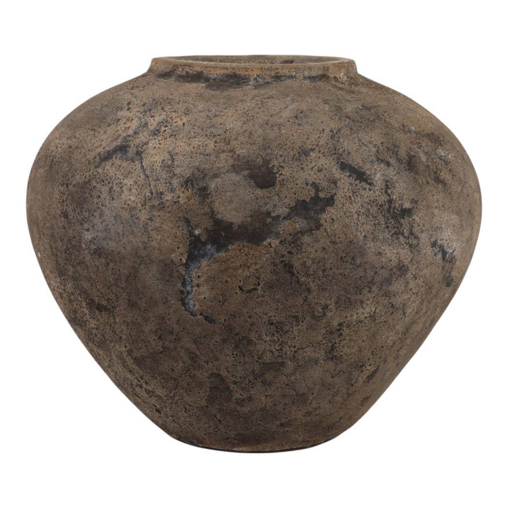 Decorative Vase - Brown Pottery Modern Round Shape, 14 in
