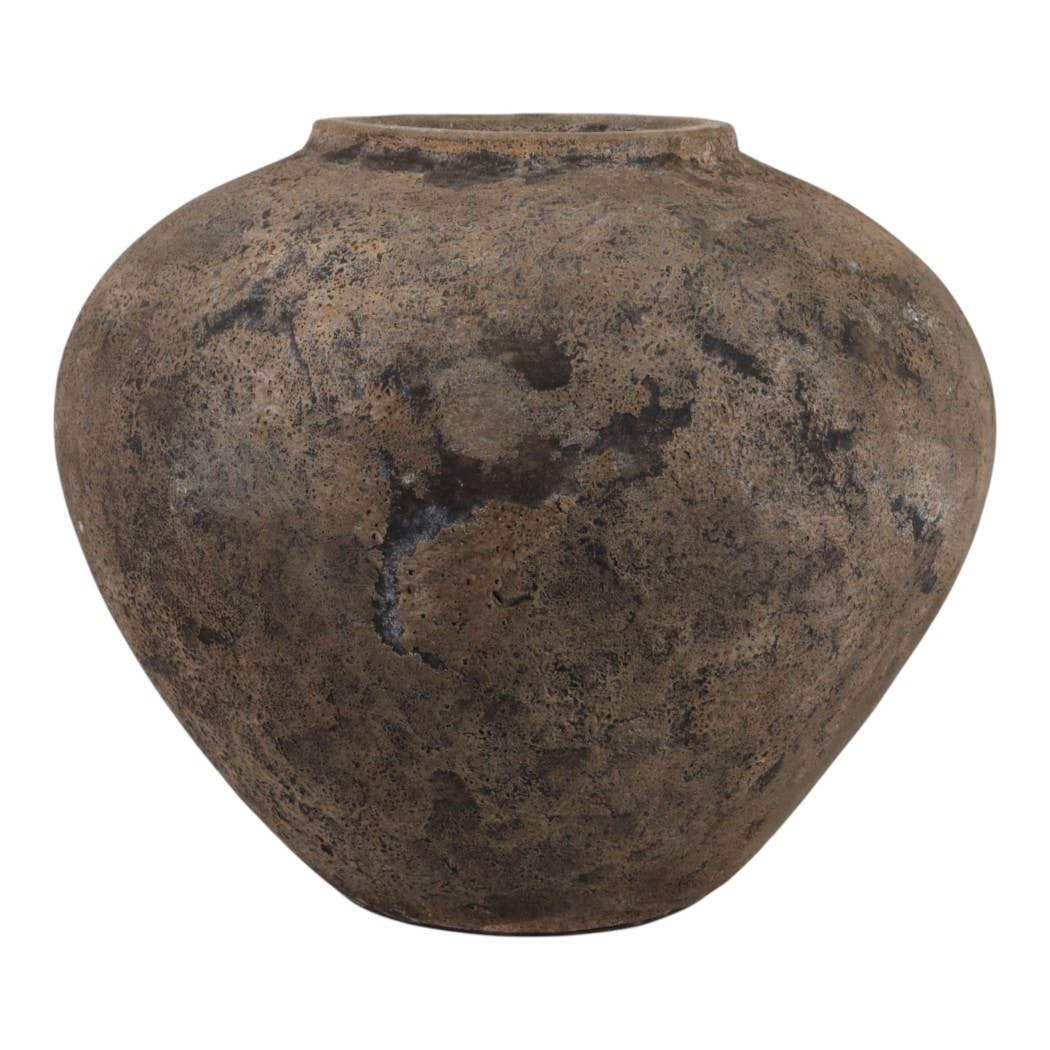 Decorative Vase - Brown Pottery Modern Round Shape, 14 in