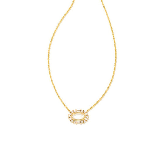 Kendra Scott Gold Ivory Mother Of Pearl Elisa Crystal Frame Short Pendant Necklace