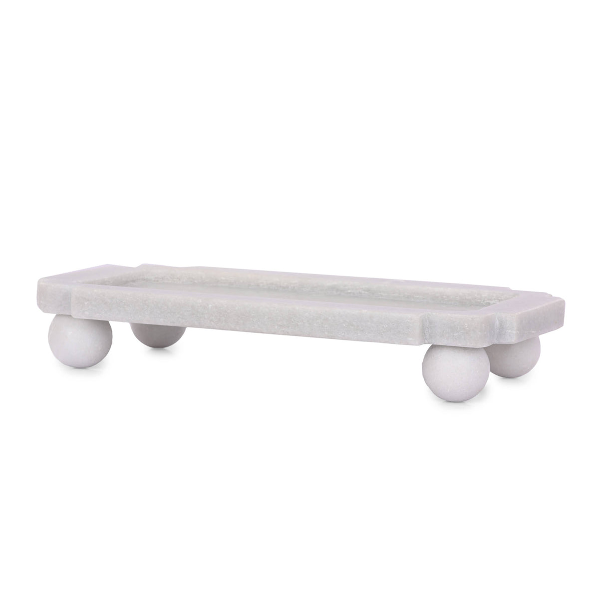 Decorative Tray - White Marble with Rounded Ball Feet, 13 in.