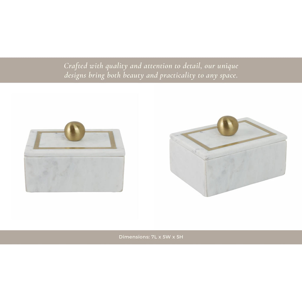 Marble Rectangular Box with Removable Lid - White, 7 in.
