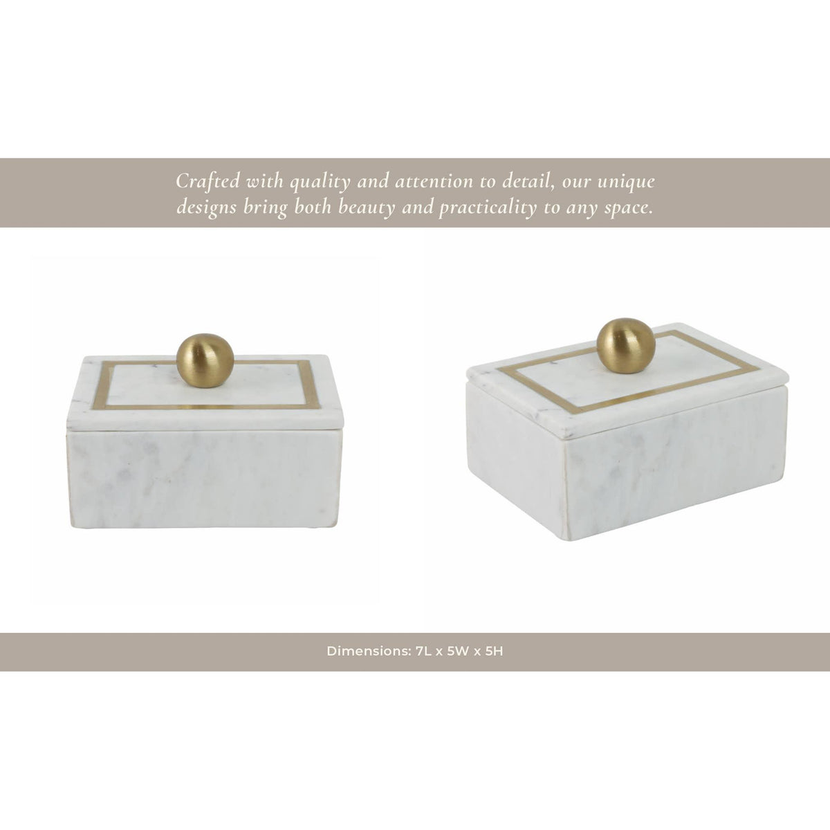 Marble Rectangular Box with Removable Lid - White, 7 in.
