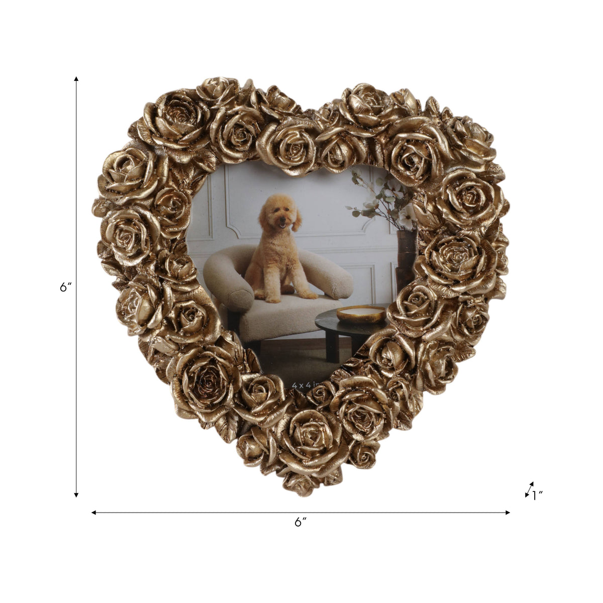 Photo Frame - Gold Polyresin Rosette Heart, 4x4 in.