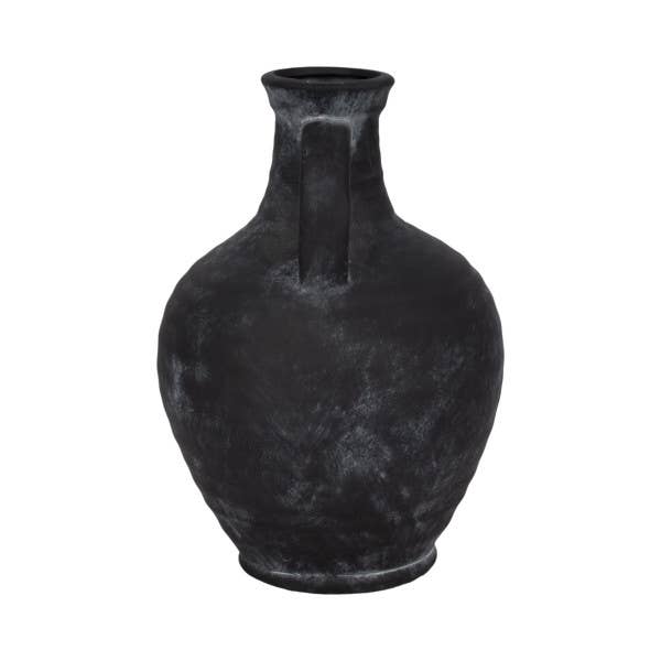 Black 12 in. Abstract Weathered Terracotta Jug with Handle
