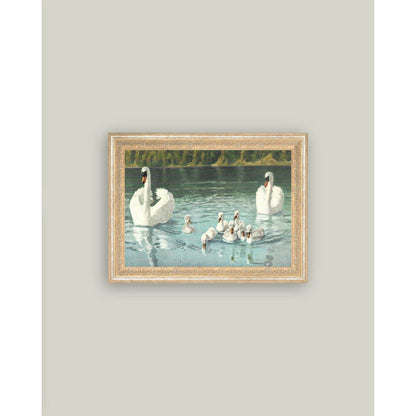 Swan Family Framed Antique Art