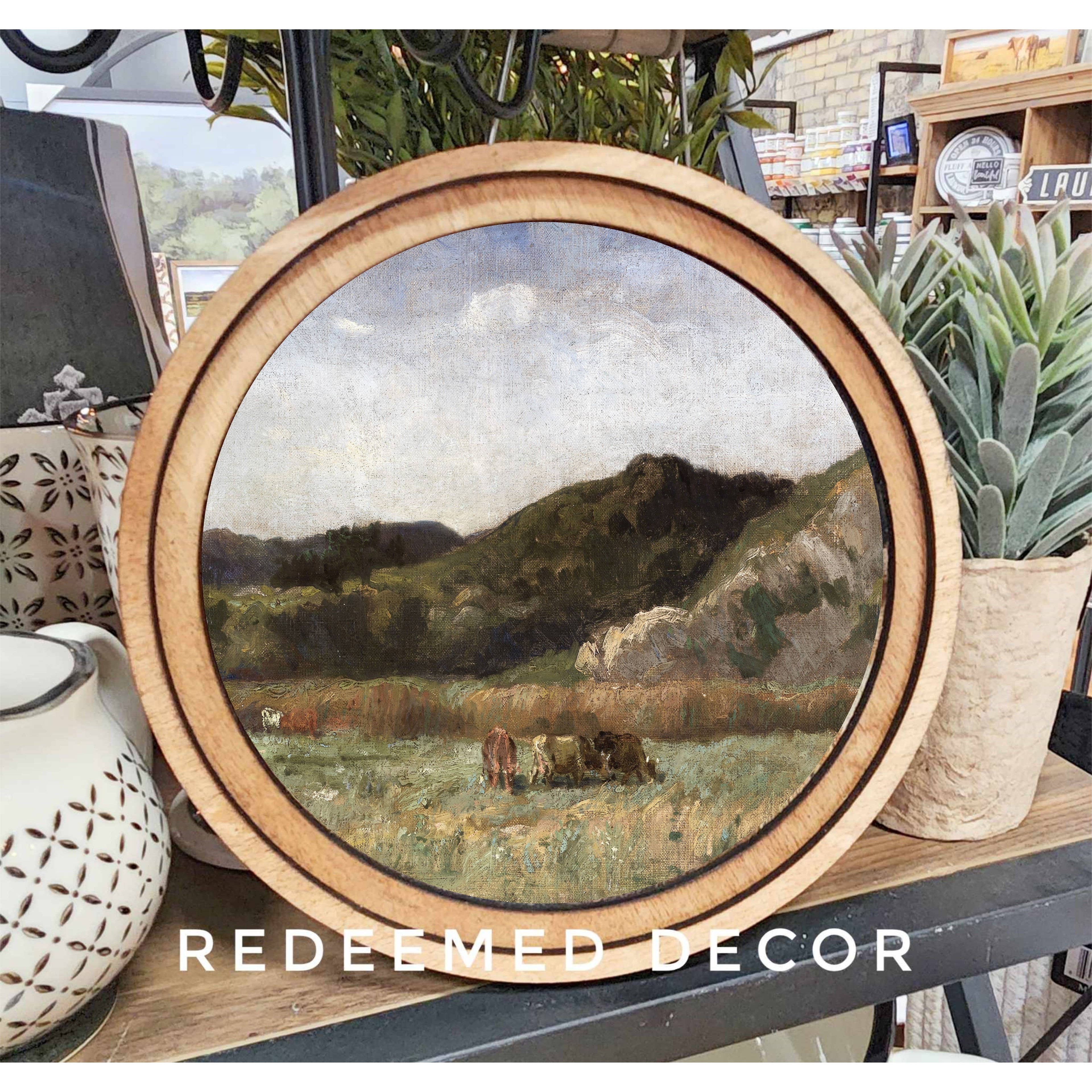 Redeemed Decor Round Grazing Cattle Art