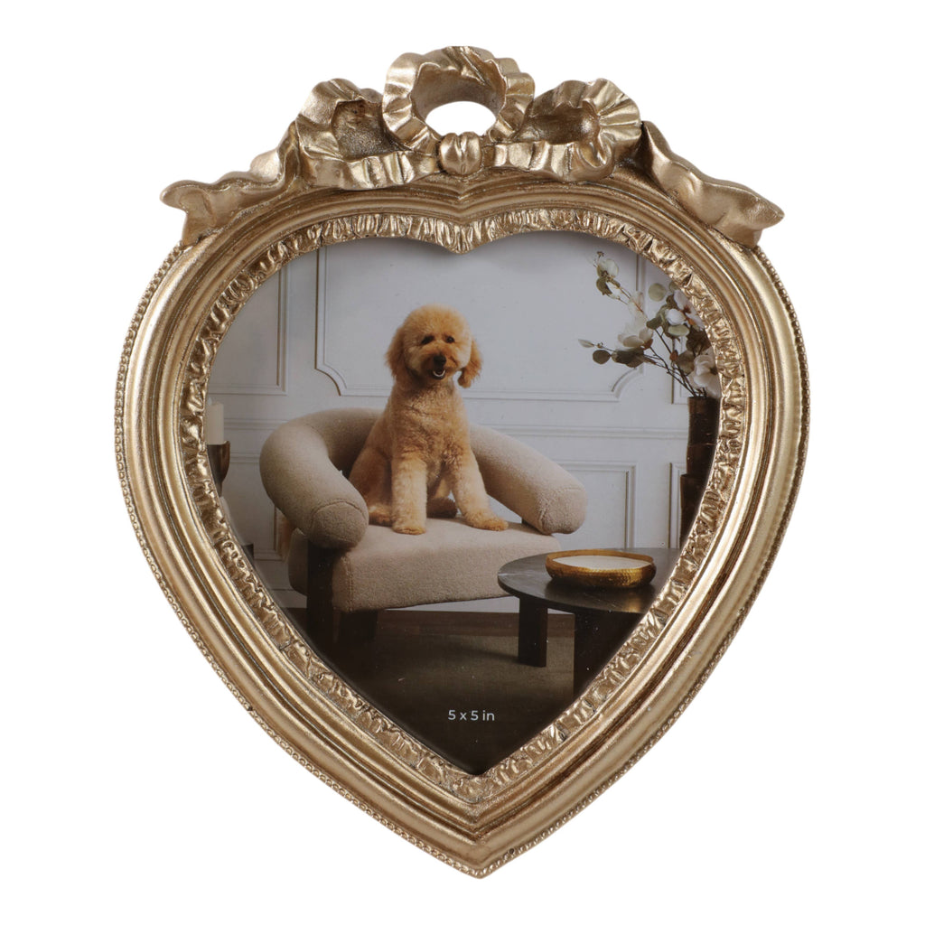 Photo Frame - Gold Polyresin Coquette Heart, 5x5 in.