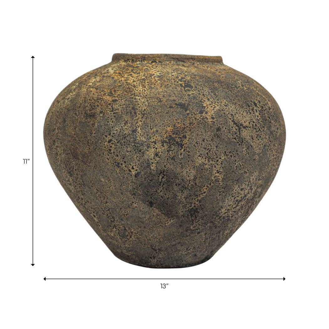 Decorative Vase - Brown Pottery Modern Round Shape, 14 in