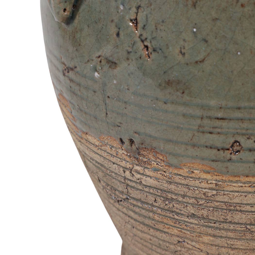 Decorative Vase - Green Ceramic Amphora with Handles, 9 in.