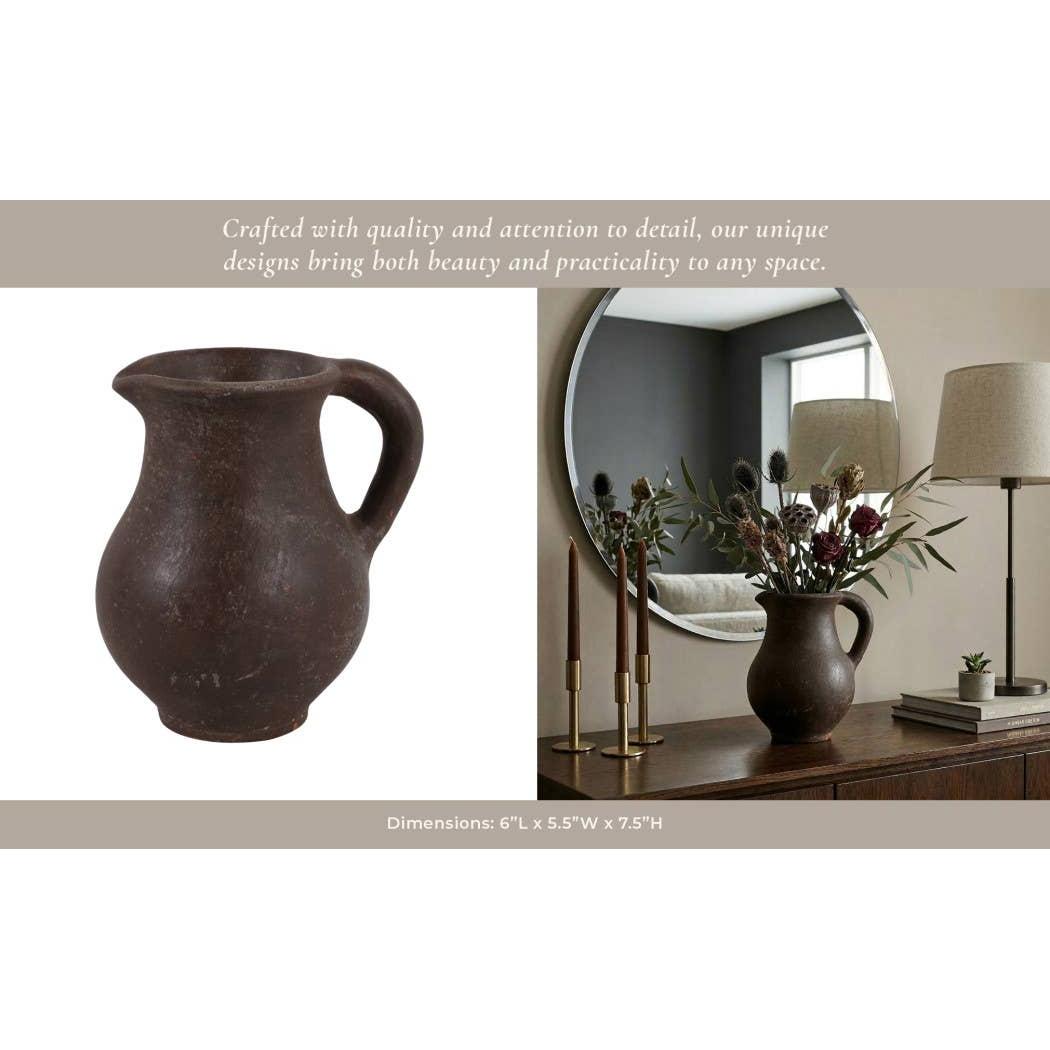 Decorative Vase - Brown Ceramic Terracotta Casual Jug, 8 in.