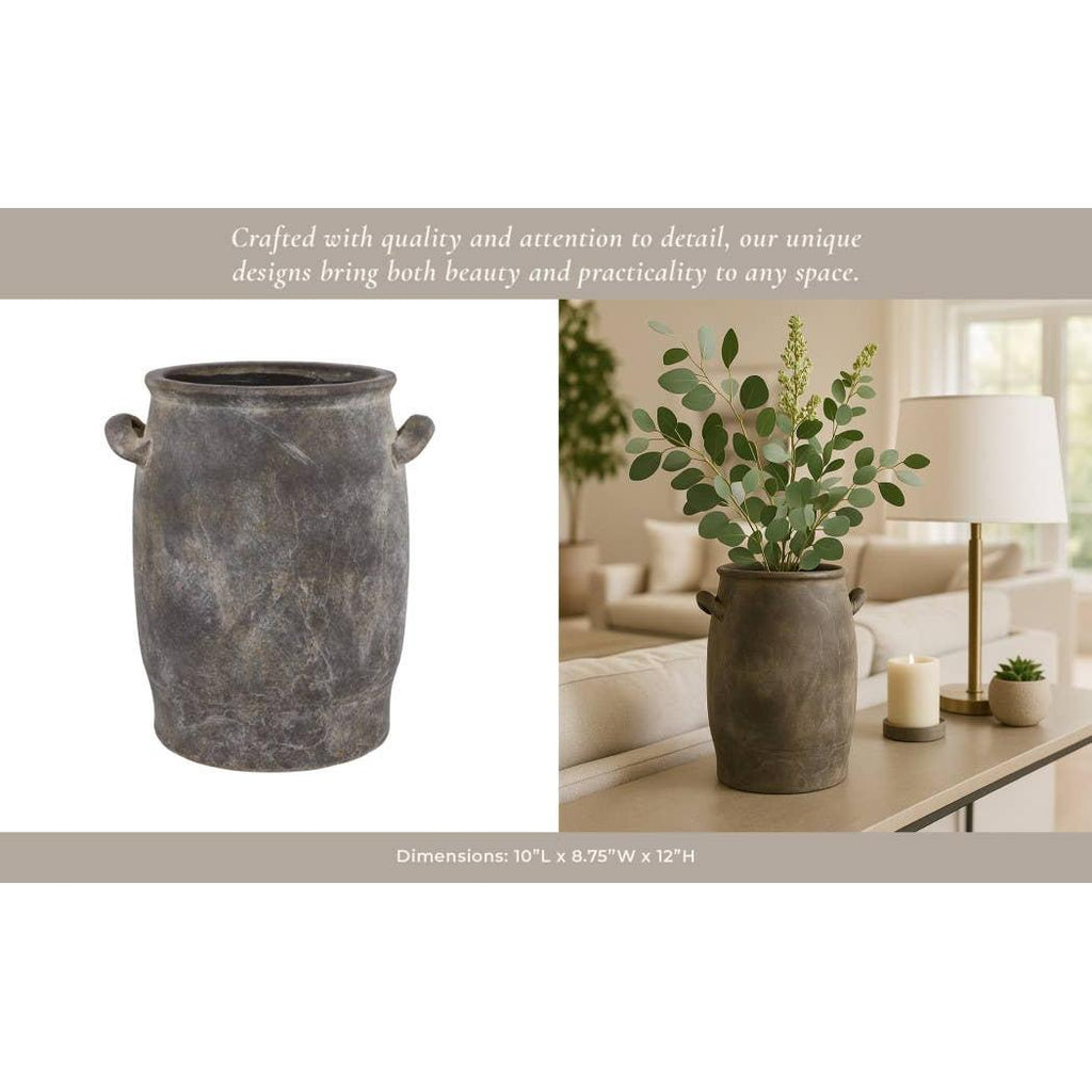 Decorative Vase - Brown Terracotta Textured Tall, 12 in.