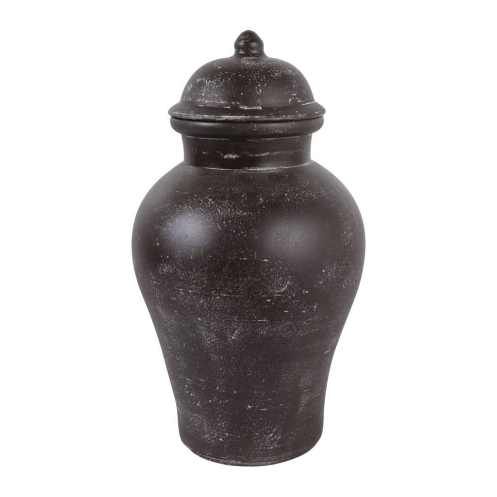 Decorative Jar - Brown Terracotta Container with Lid, 19 in.
