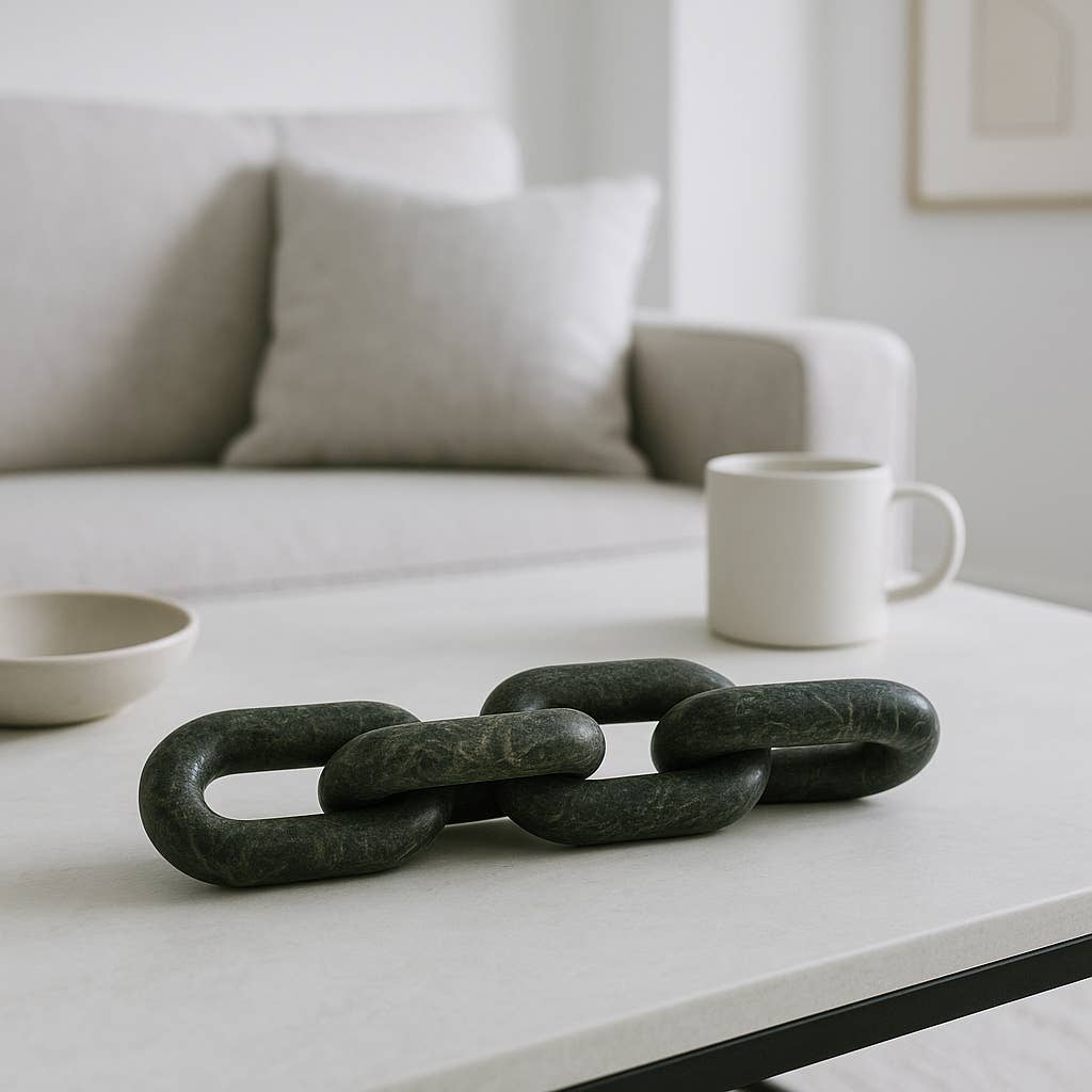 Marble Modern Four-Link Chain Sculpture - Green, 14 in.