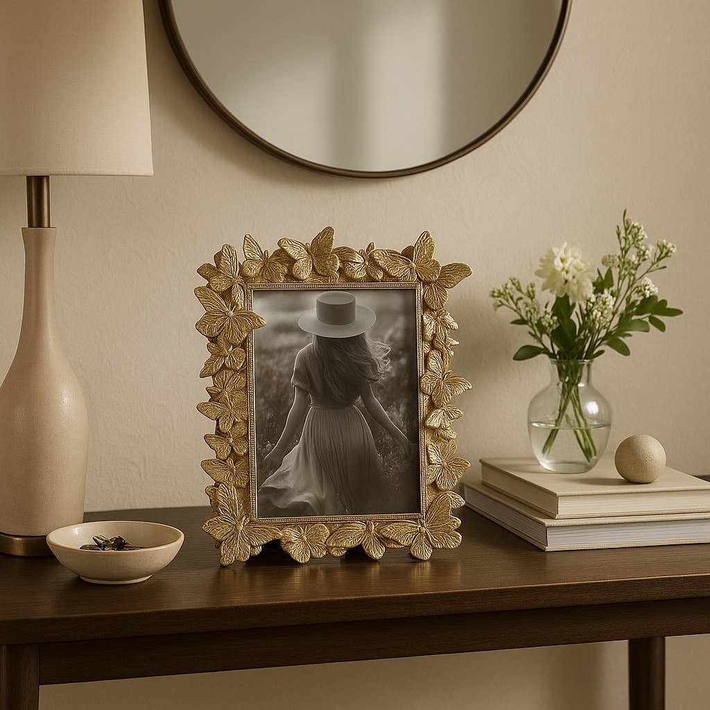 Photo Frame - Gold Polyresin Butterfly in Bloom 5x7 in.