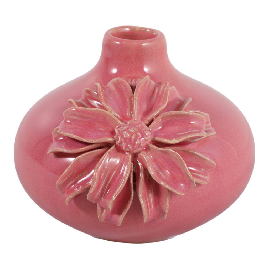 Decorative Vase - Pink Ceramic with Embossed Floral, 6 in.