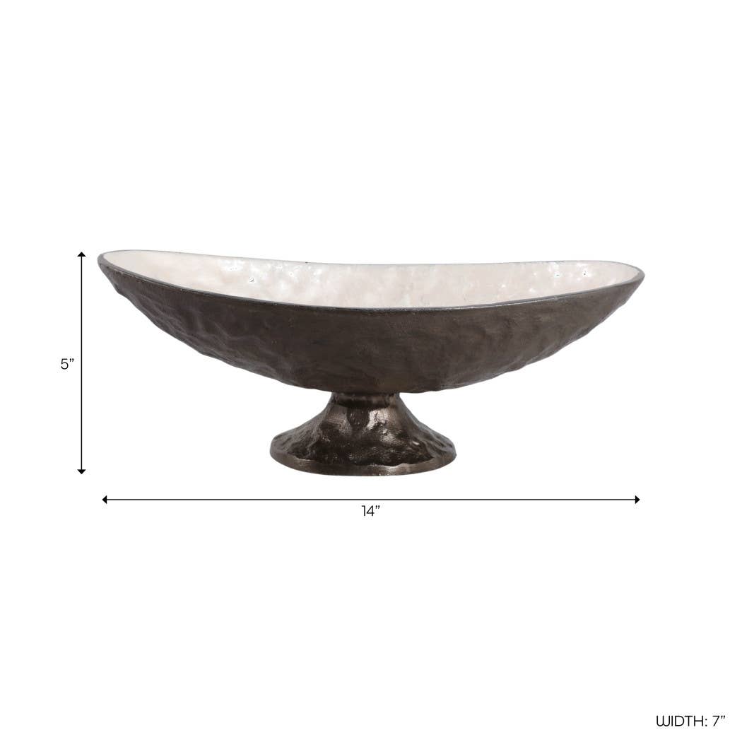 Decorative Bowl - Gold and Bronze Metal Oval Pedestal, 14 in