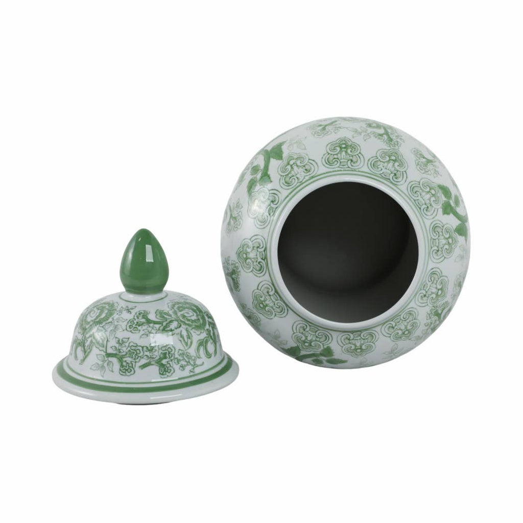 Green Tall Bird and Flower Ceramic Jar, 18 in.