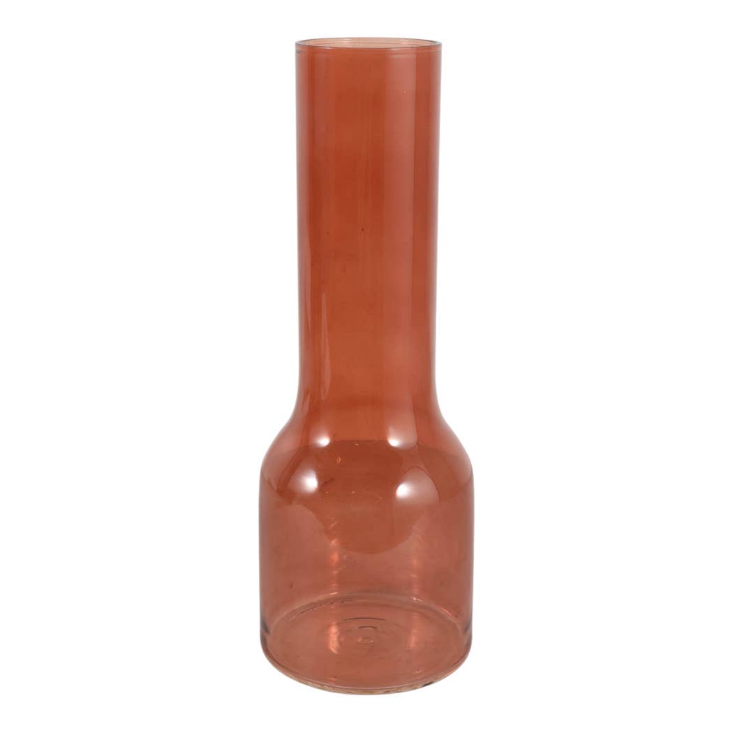 Decorative Vase - Brown Glass Long Neck Sculptural, 16 in.