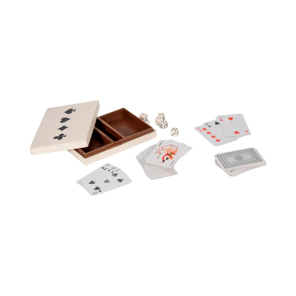 Table Game - White/Black Wood Casual Cards & Dice Box, 7 in.