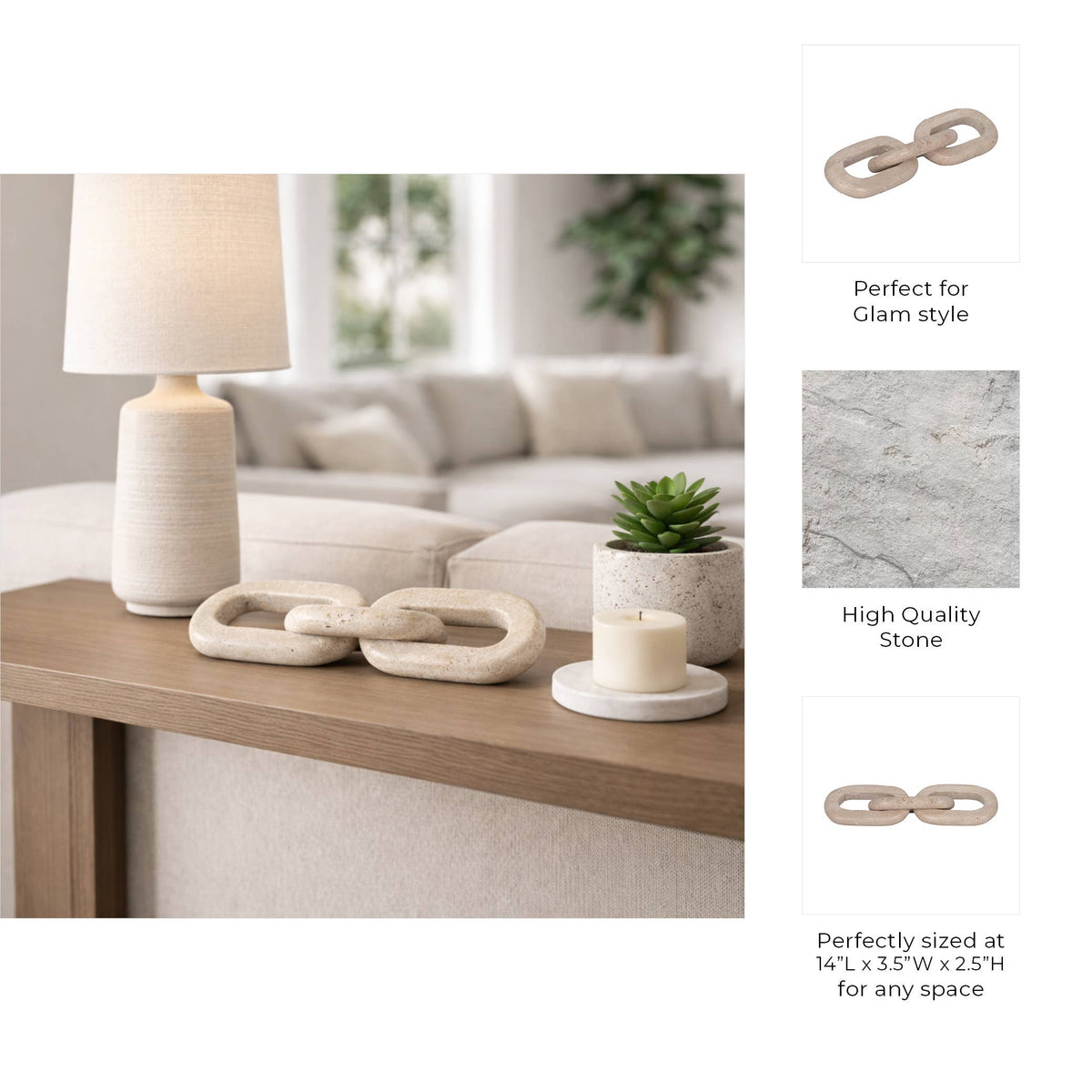 Decorative Sculpture - Tan Stone 3-Link Chain, 14 in.