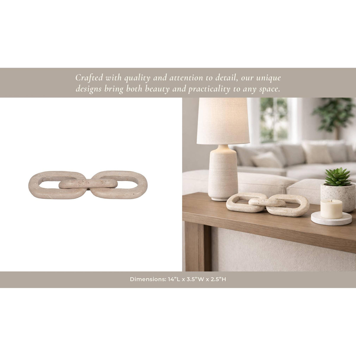 Decorative Sculpture - Tan Stone 3-Link Chain, 14 in.