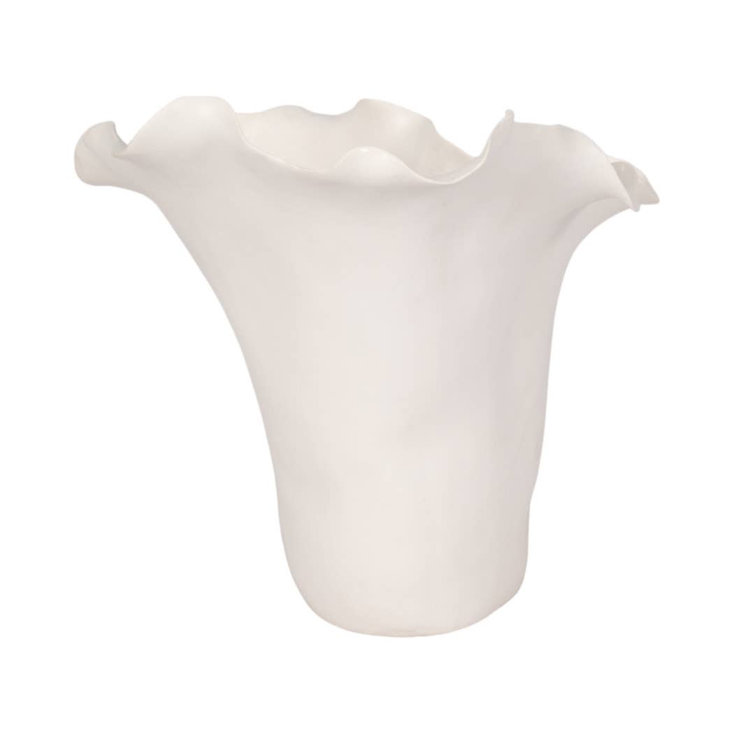 White Ruffled Ceramic Vase, 11 in.