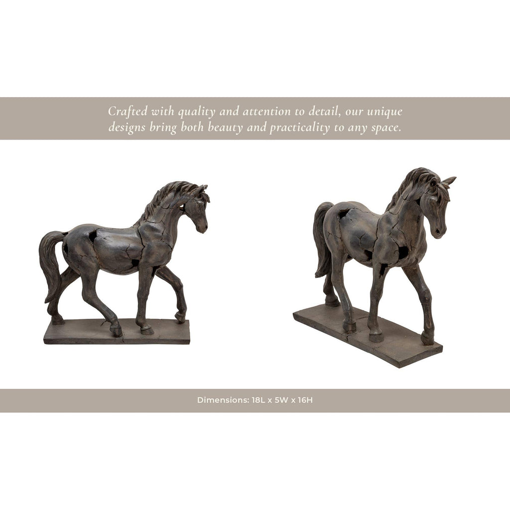Sculpture - Brown Resin Cracked Horse On Stand, 16 in.