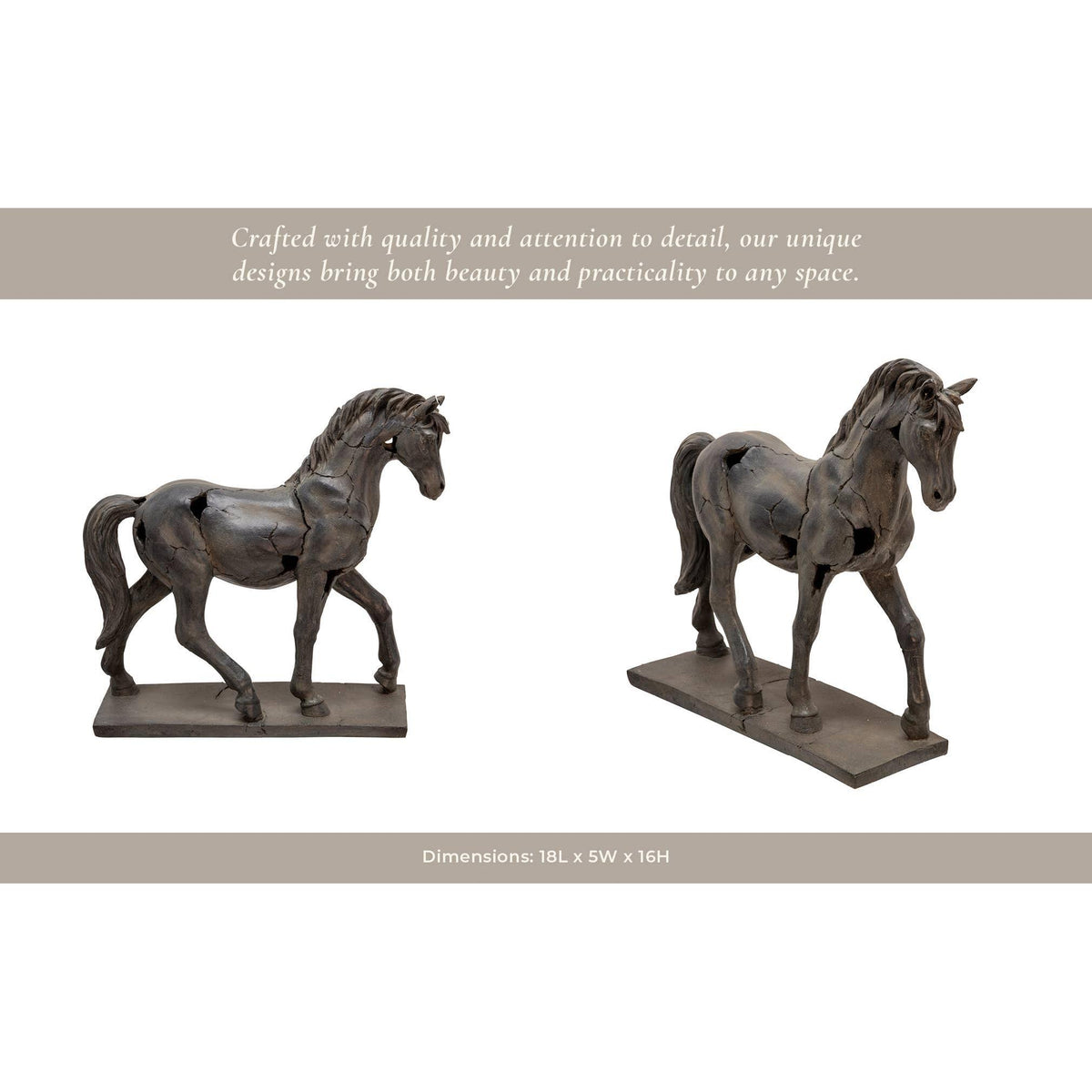 Sculpture - Brown Resin Cracked Horse On Stand, 16 in.