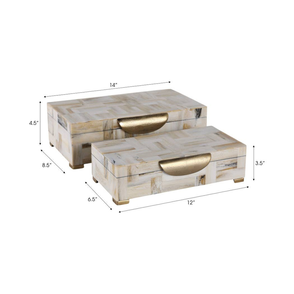 Decorative Boxes Set of 2-Tan Resin Marbled Footed, 12/14 in