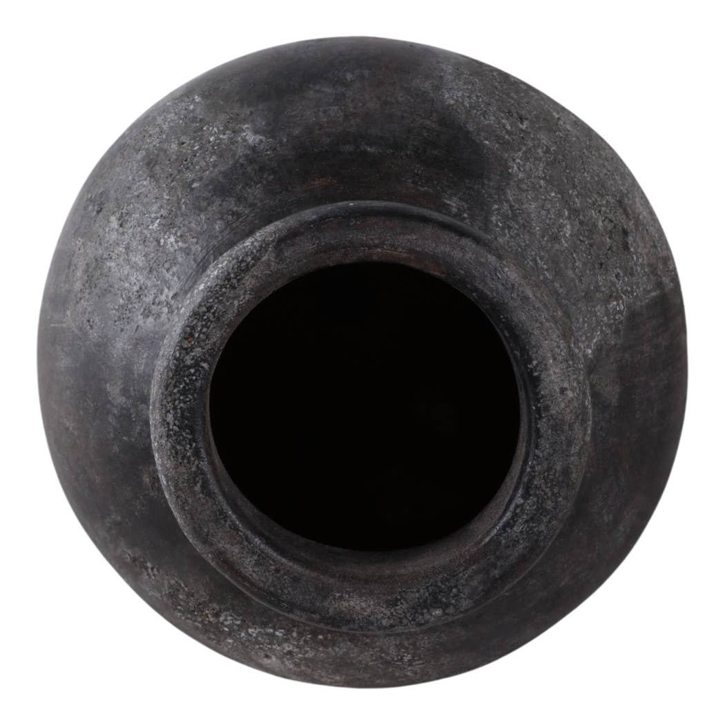 Decorative Vase - Black Ceramic Textured Surface, 12 in.