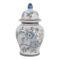 Decorative Jar - Blue/Brown Ceramic Floral Chinoiserie, 11 in.