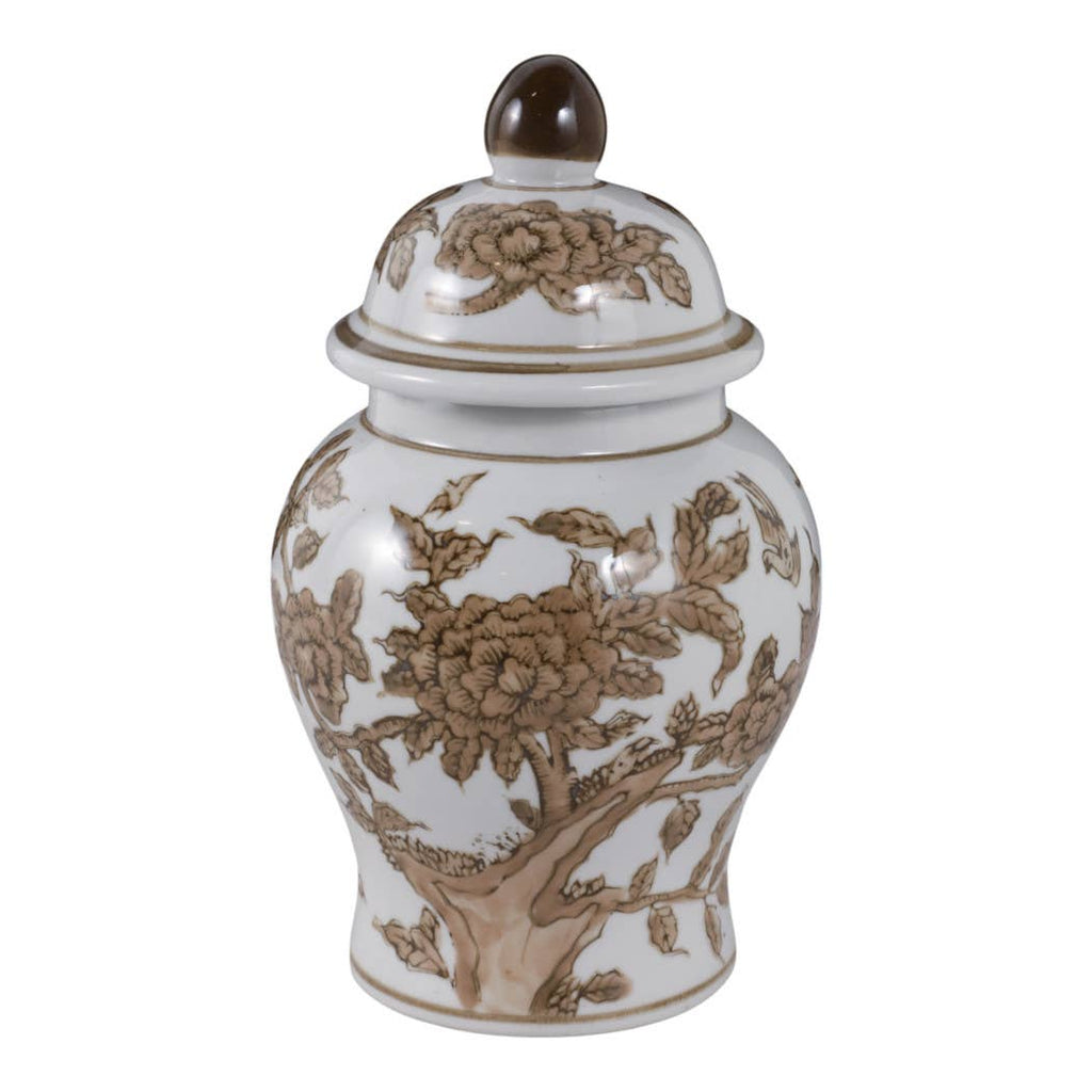 Decorative Vase - Brown & White Ceramic Jar with Lid, 8 in.