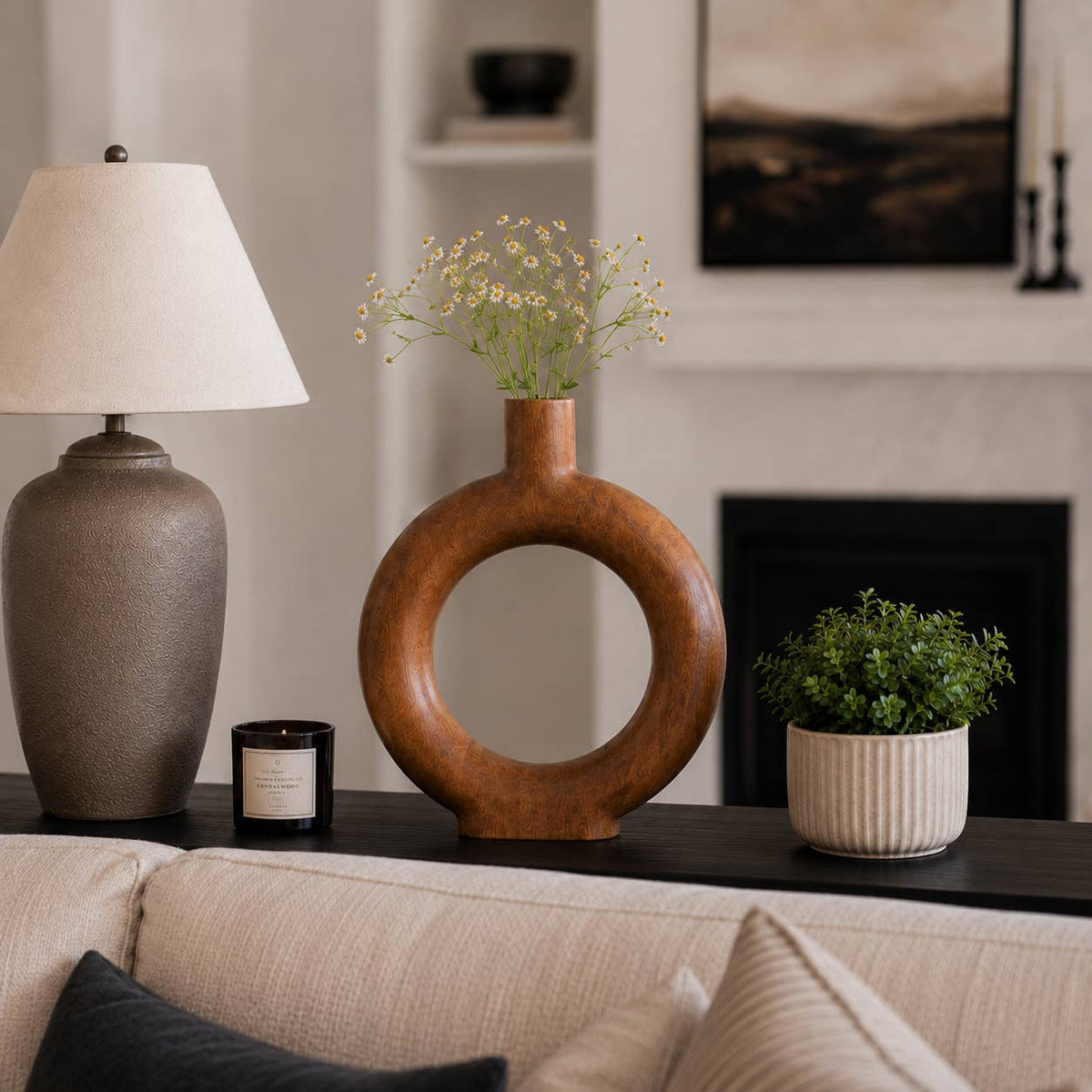 Brown Wood Donut Vase, 14 in.