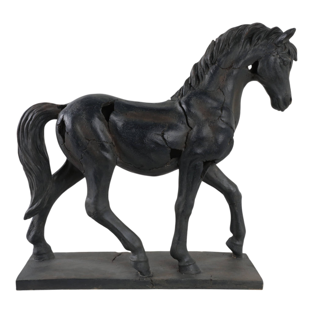 Sculpture - Brown Resin Cracked Horse On Stand, 16 in.