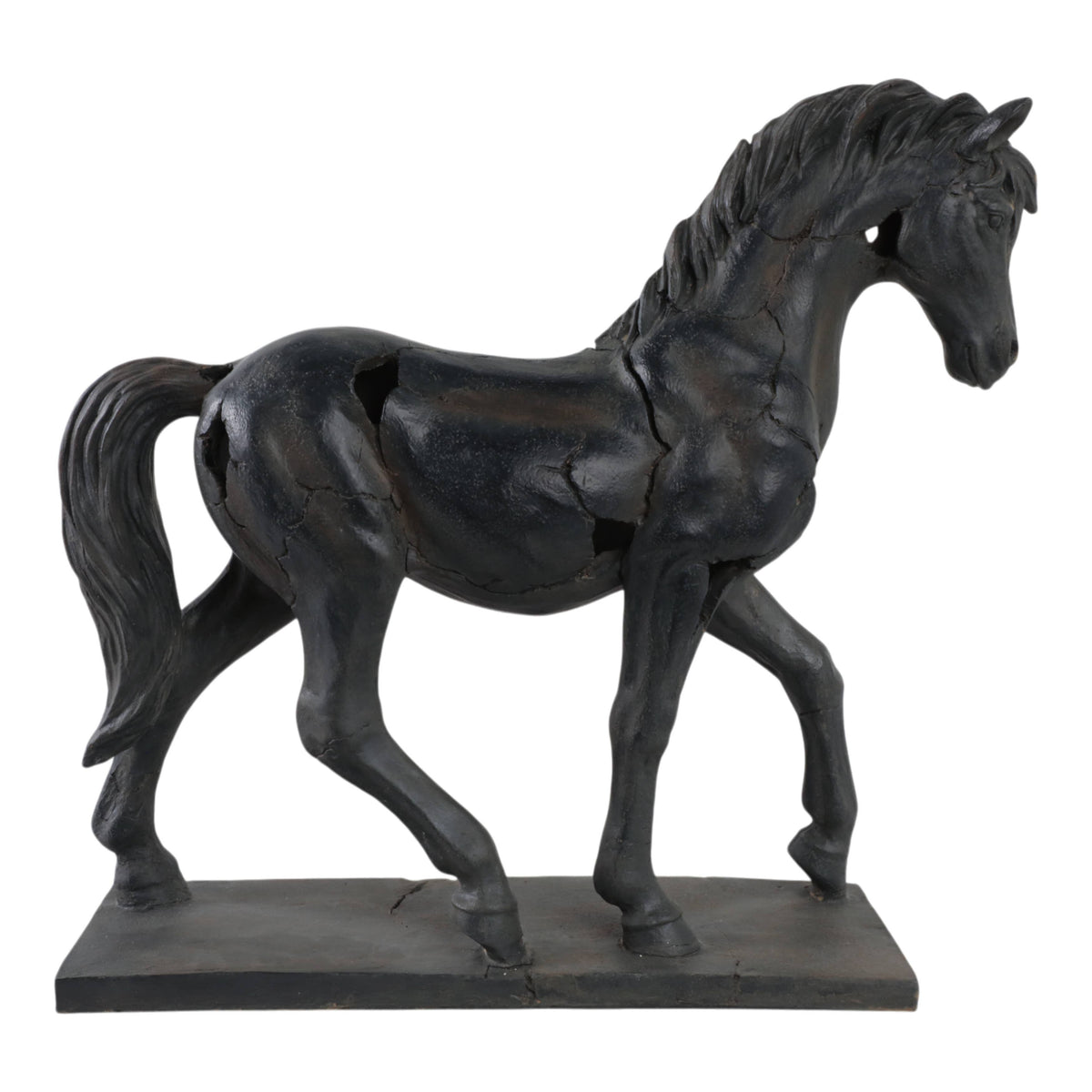 Sculpture - Brown Resin Cracked Horse On Stand, 16 in.