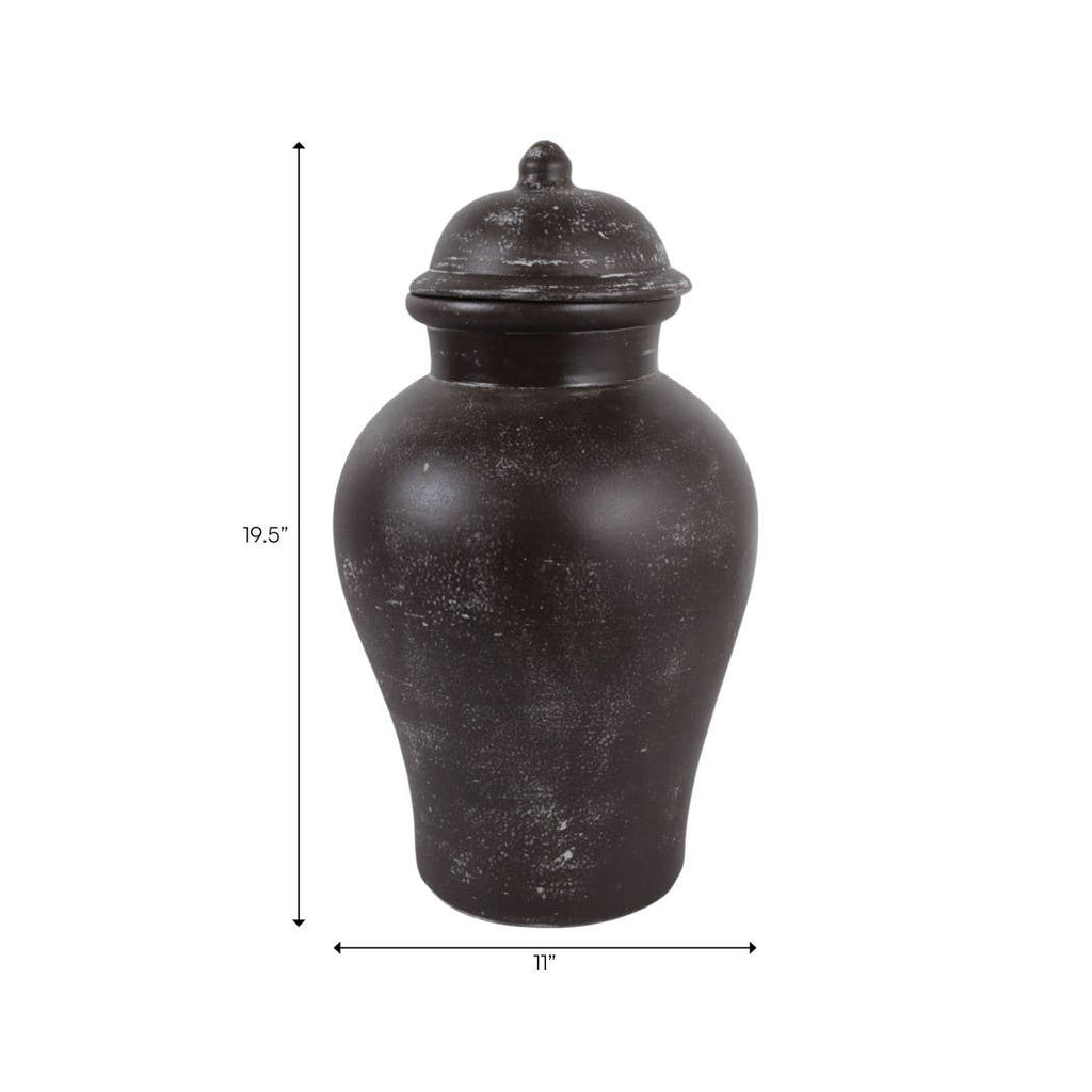 Decorative Jar - Brown Terracotta Container with Lid, 19 in.