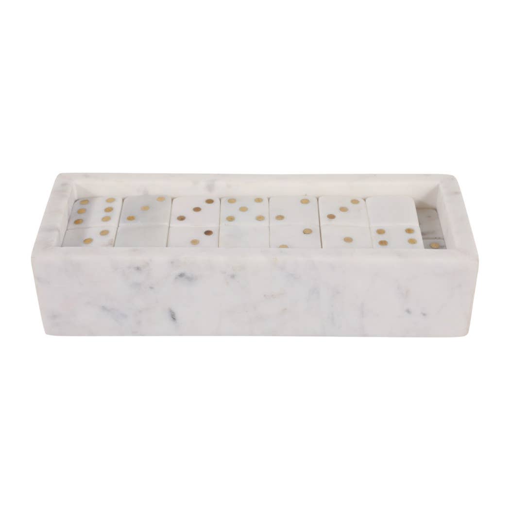 White and Gold Marble Rectangular Dominoes, 10 in.