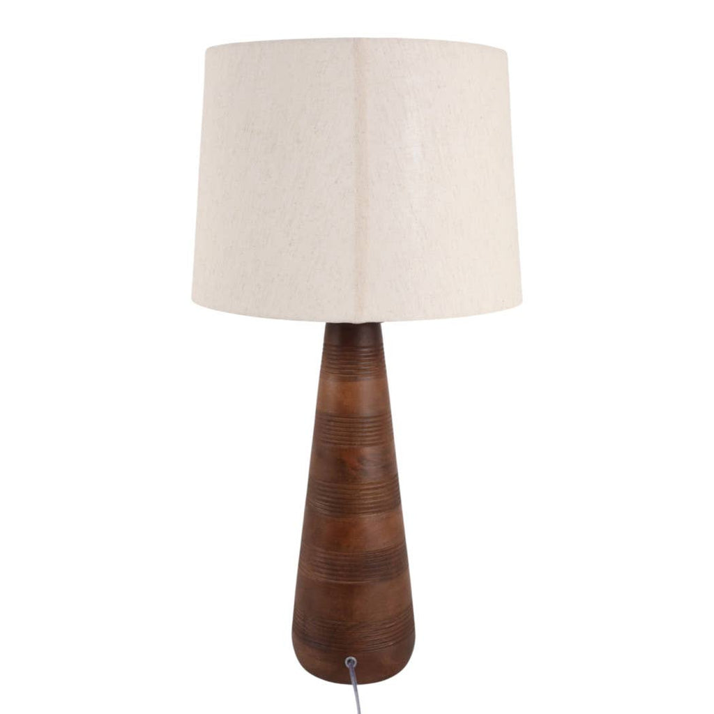 Table Lamp - Brown Iron and Modern Wood Tapered Base, 29 in.