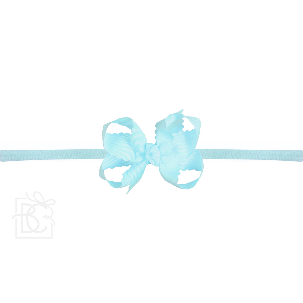 Thin Nylon Headband with Grosgrain Scalloped Edge Hair Bow